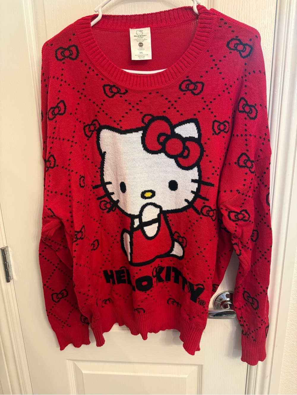 Hello Kitty Red and White Crewneck Sweater with Character Graphic